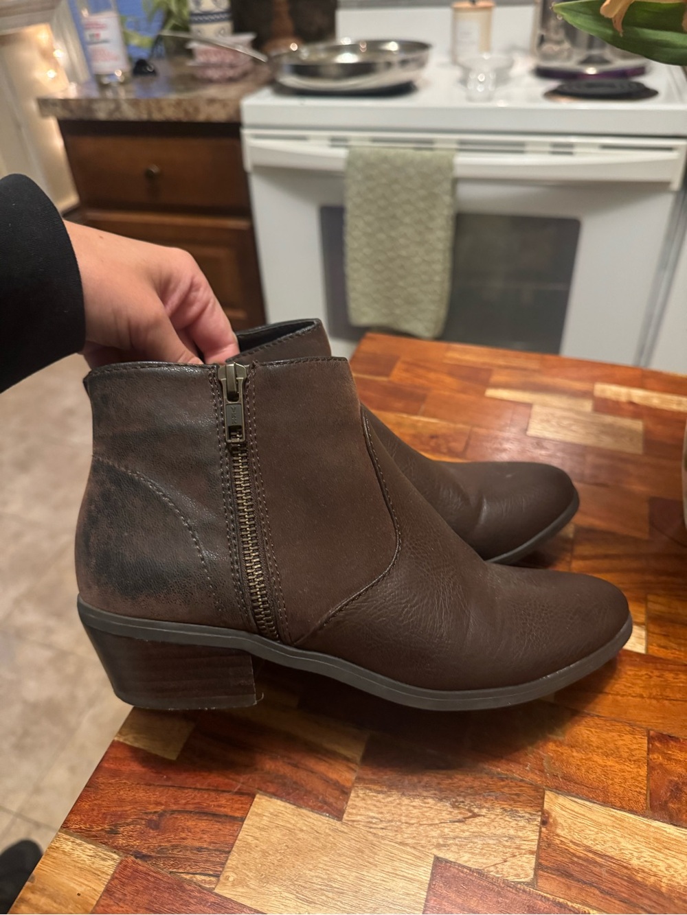 Women's Bass Brown Leather Ankle Booties with Side Zip